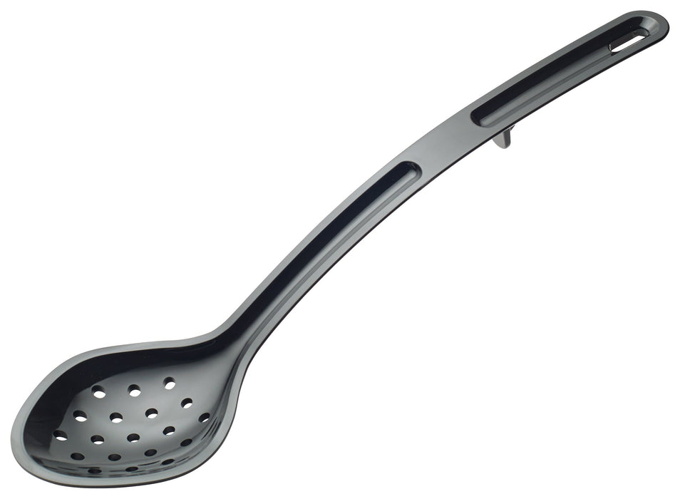 13" Perforated Serving Spoon, Black, PC, Curve (12 Each)-cityfoodequipment.com