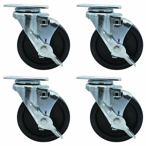 Set of (4) 5" Polyolefin Wheel Swivel Caster With 2-3/8"X3-5/8" Top Plate With Top Lock Brake-cityfoodequipment.com