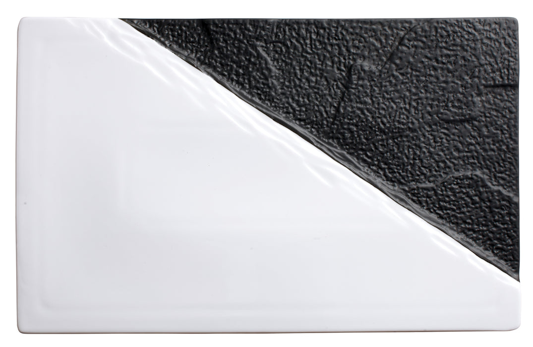 Ardesia Visca 13-1/2" x 8-1/2" Porcelain Rect Platter, Blk & Wht, 2 pcs/pk (3 Pack)-cityfoodequipment.com