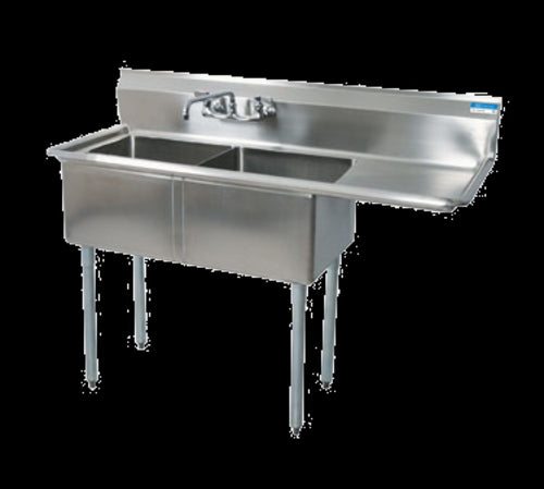 Stainless Steel 2 Compartments Sink w/ 18" Right Drainboard 16" x 20" x 12" D Bowls-cityfoodequipment.com