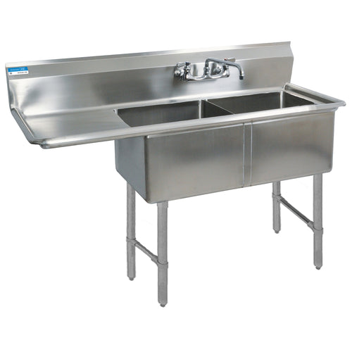Stainless Steel 2 Compartments Sink w/ 18" Left Drainboard 18" x 18" x 12" D Bowls-cityfoodequipment.com